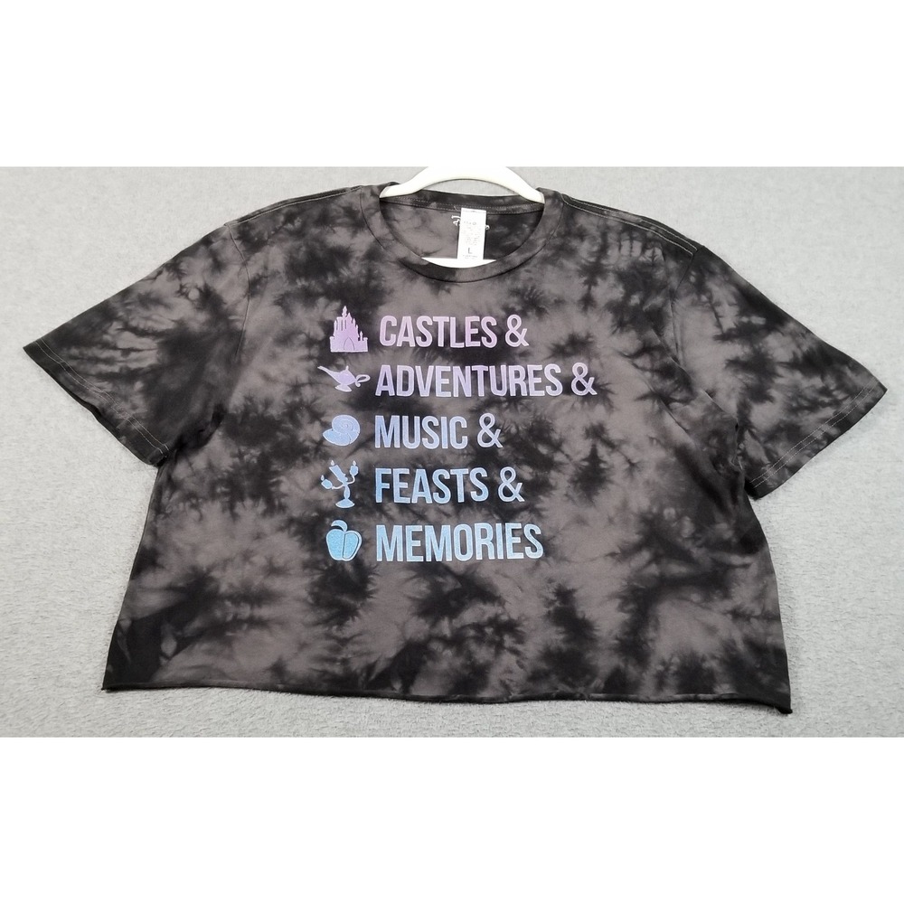 Disney T-Shirt Womens L Large Tie Dye Castles Adventures Crop Top Graphic Tee